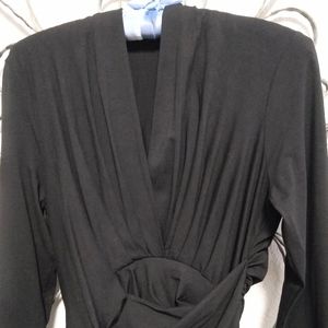 M.M.LAFLEUR black ruched knit faux wrap long sleeve Fey top, M